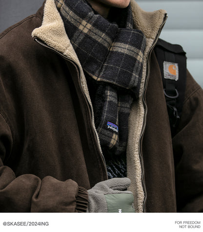 Men's Japanese Retro Lamb Wool Jacket - Thickened Stand Collar Couple Cotton Coat