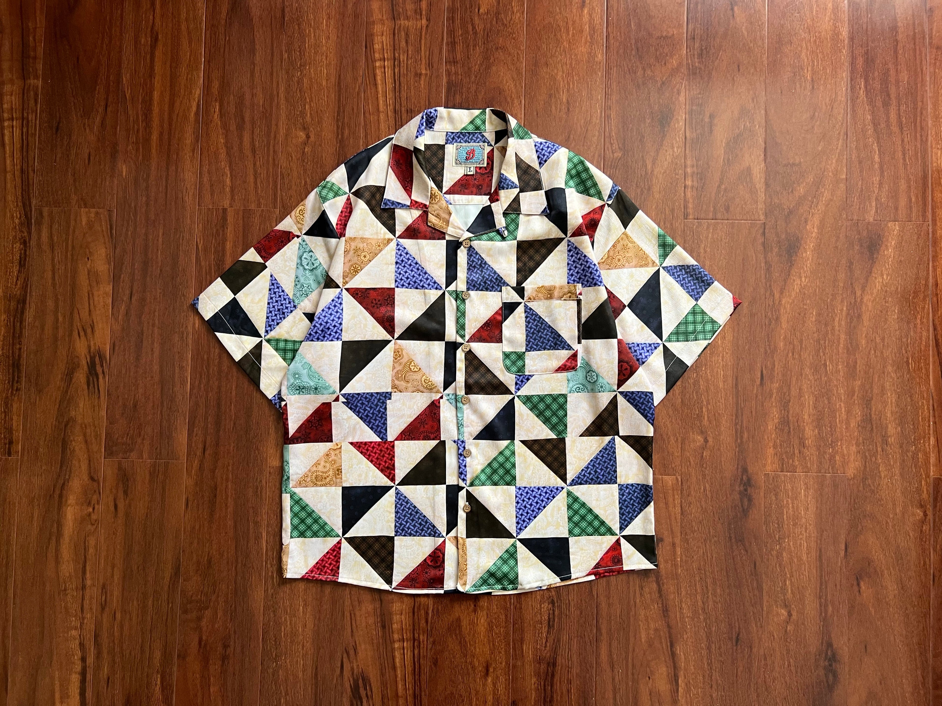 Ukiyo-E Patchwork Style Loose Drape Hawaiian Cuban Collar Printed Aloha Shirt Short Sleeve Shirt