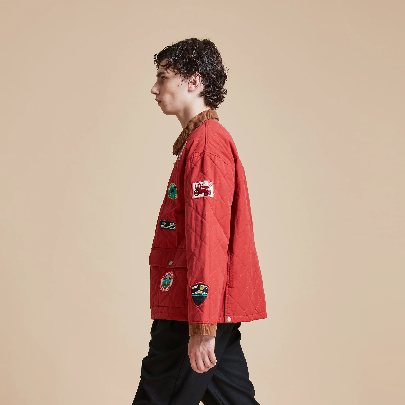 Multi-Emblem Embroidery Vintage Quilted Lightweight Cotton Jacket