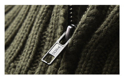 Men's Winter Heavyweight Cable Knit Sweater - American Retro Half-Zip Stand Collar