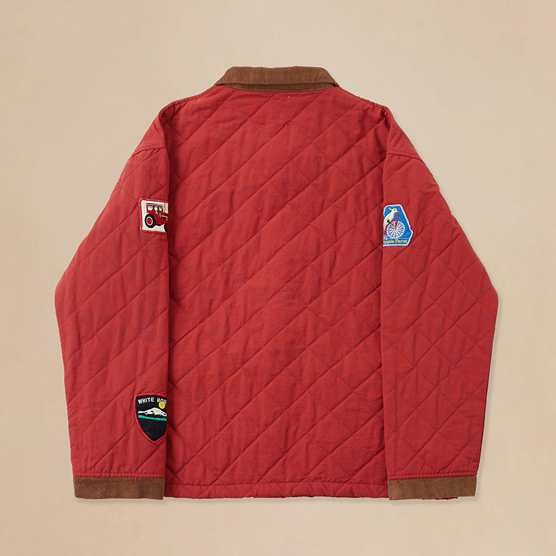 Multi-Emblem Embroidery Vintage Quilted Lightweight Cotton Jacket