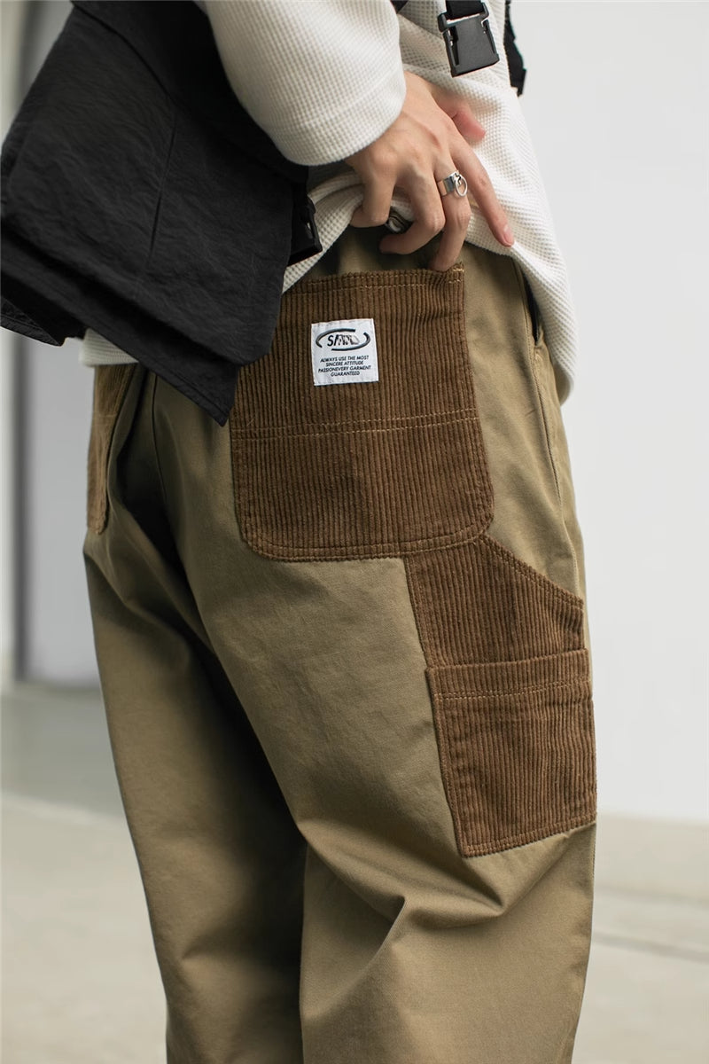 Japanese Cityboy Fashion Brand Loose Street Leisure Corduroy Trousers Washed All-Matching Straight Couple Overalls
