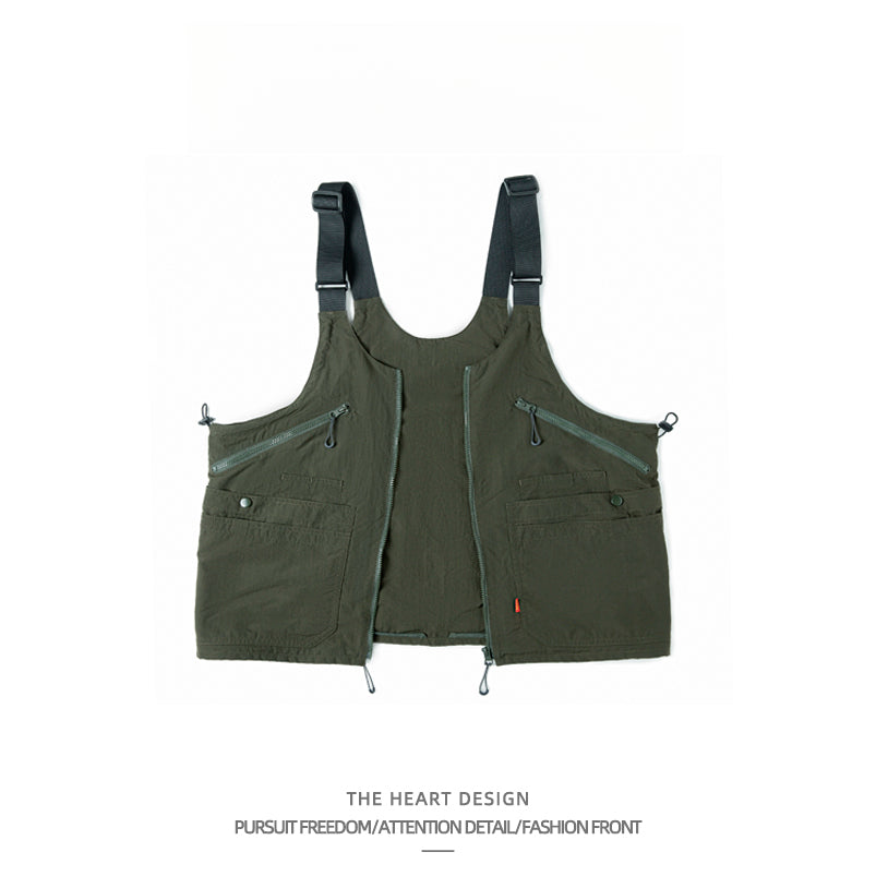 Unisex American Retro Multi-Pocket Vest – Functional Workwear with Convertible Backpack Design