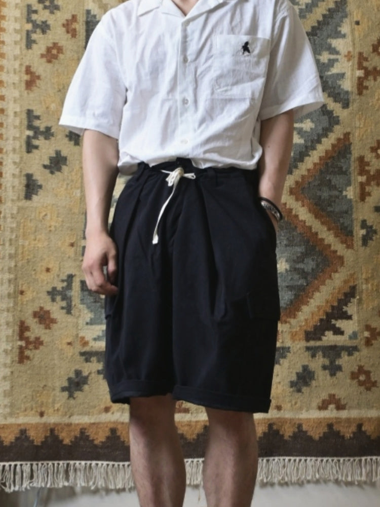 Vintage Oversized Cargo Shorts Balloon Pants A-Line Vintage Five-Point Shorts Trendy All-Cotton Japanese Style