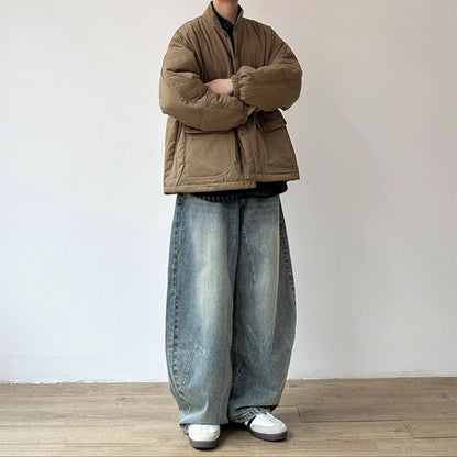 JOYZONE Japanese Retro Stand Collar Cotton Jacket - Large Pocket Workwear Coat (Men)