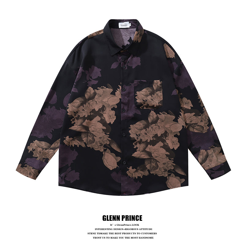 Thai Hawaiian Floral Full Print Long Sleeve Shirt for Men Autumn Trendy Casual Baroque Shirt