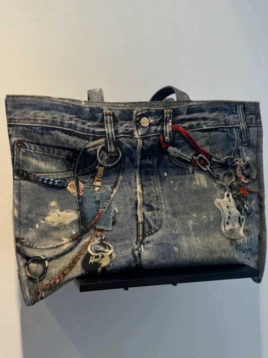 2025 Spring Summer New Vintage Denim Patchwork Color Block Handbag Shoulder Bag Large Capacity Tote Shopping Bag Women's Bag
