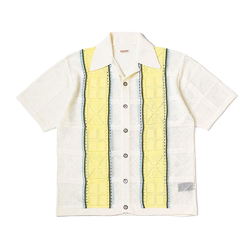 Japanese Style Hollow Knit Cuban Collar Retro Ethnic Style Short Sleeve Polo Shirt