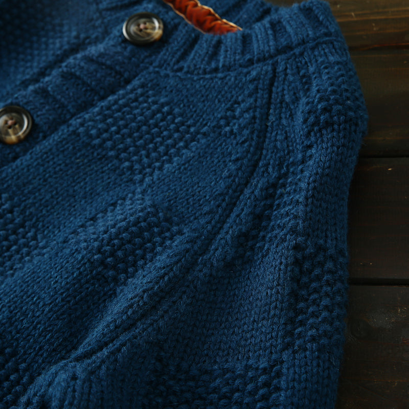 Men's High-End Italian Order Heavyweight Wool Cardigan - Autumn Winter Thickened Round Neck Knitted Sweater Jacket