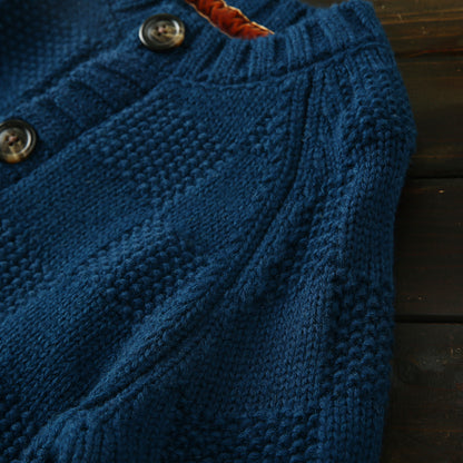 Men's High-End Italian Order Heavyweight Wool Cardigan - Autumn Winter Thickened Round Neck Knitted Sweater Jacket