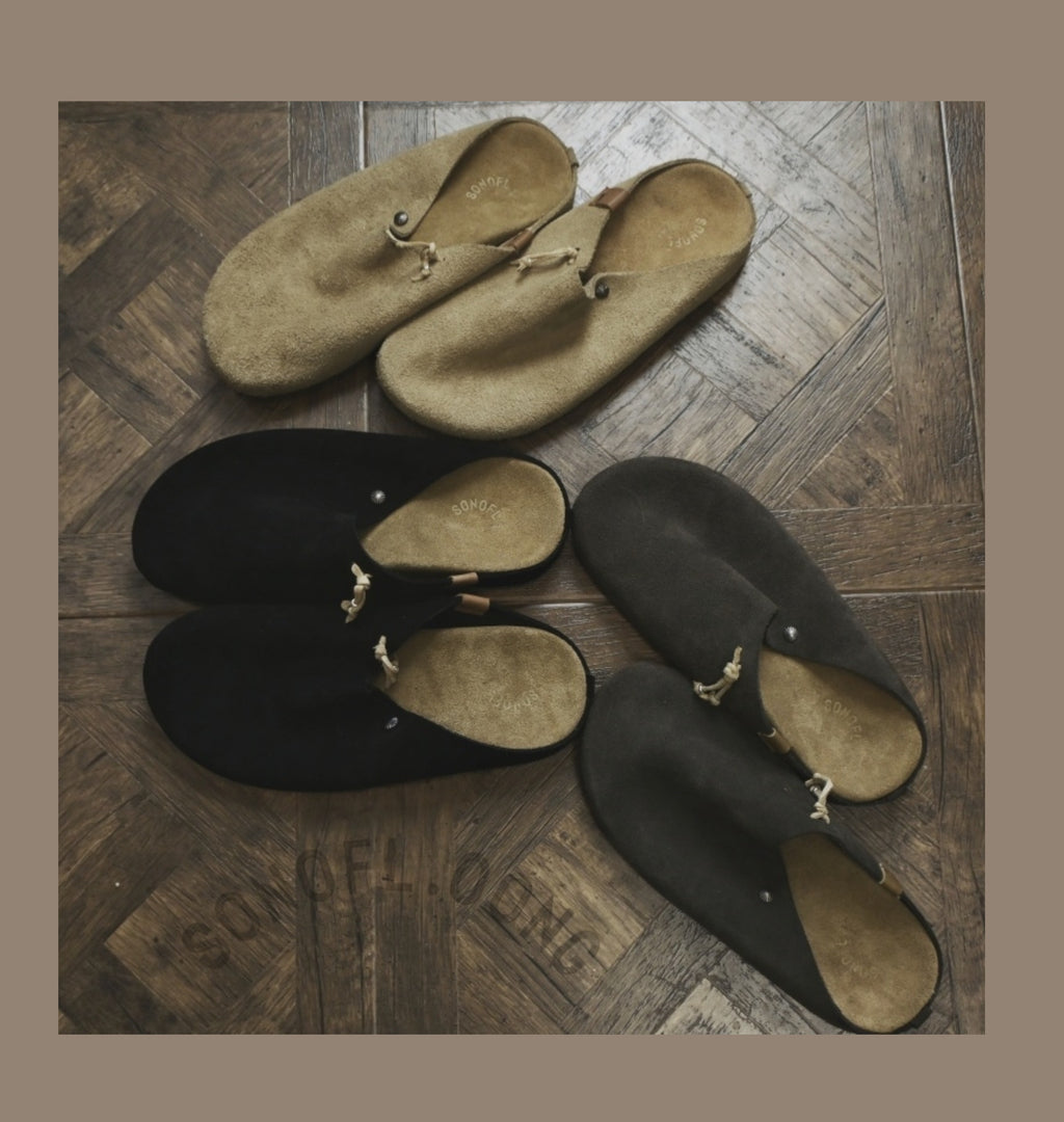 Sonofloong Retro Genuine Leather Mules - Silver Buckle Thick-Soled Cork Birkenstock Style