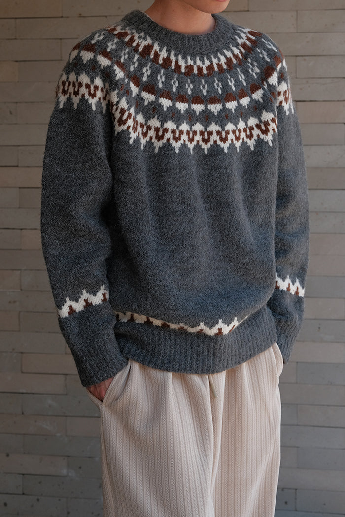 Coke Life CARPEM Winter Fair Isle Sweater - Thickened Coarse Knit Handmade Jacquard Round Neck Top