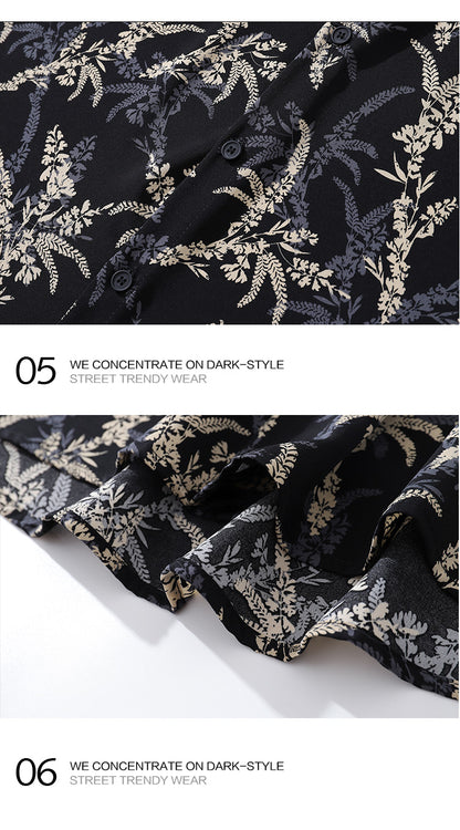 American Style Casual Floral Full Print Long Sleeve Shirt for Men, Loose Beach Shirt Jacket for Autumn