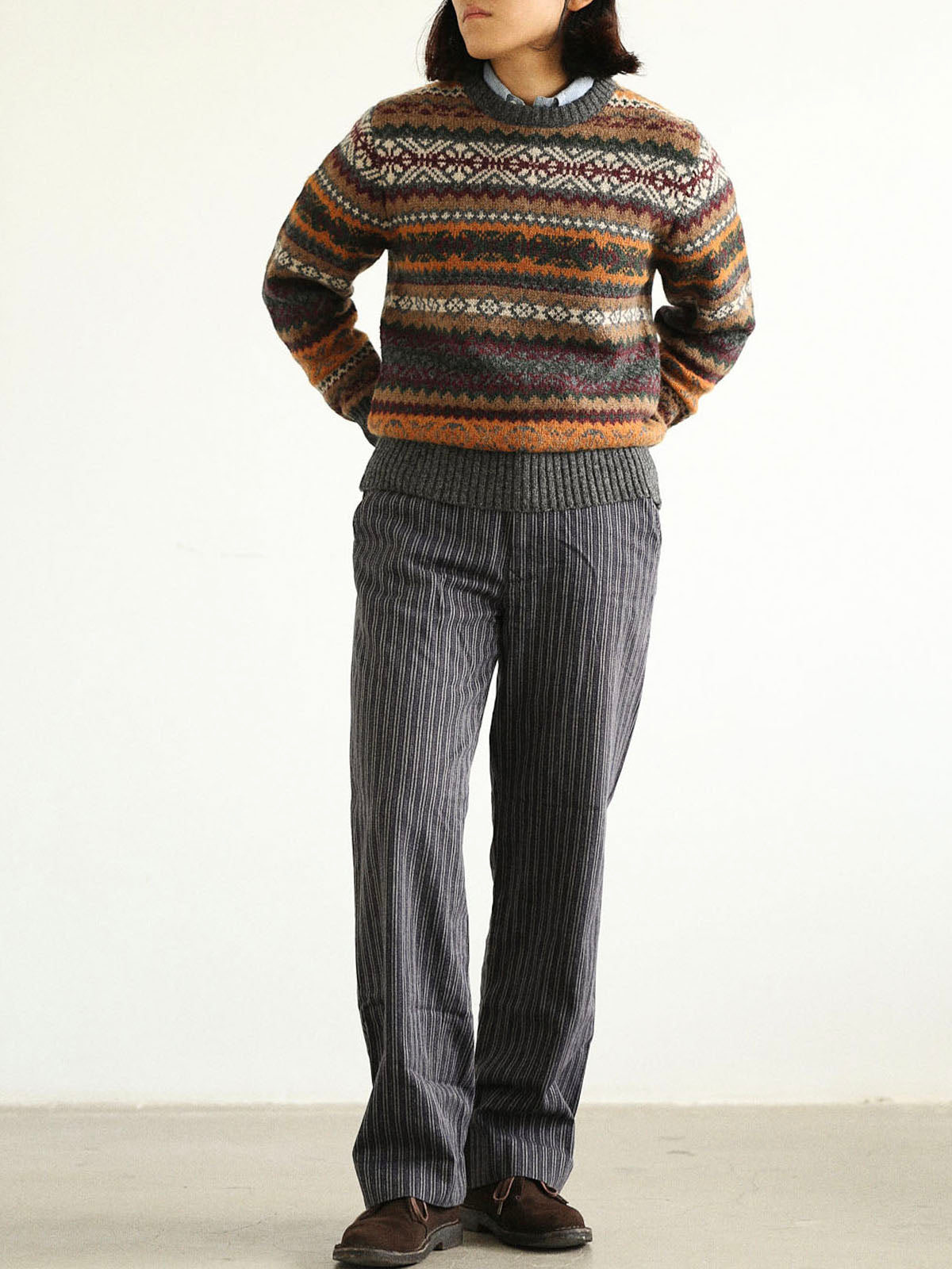 Vintage Floral Fair Isle Shetland Wool Sweater – Unisex Long Sleeve