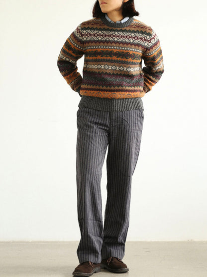 Vintage Floral Fair Isle Shetland Wool Sweater – Unisex Long Sleeve