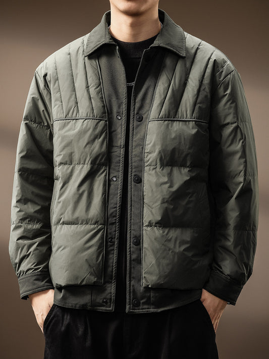 Men's 2025 Japanese Trendy Down Jacket - Solid Color Lapel Lightweight Loose Casual Youth Versatile Coat