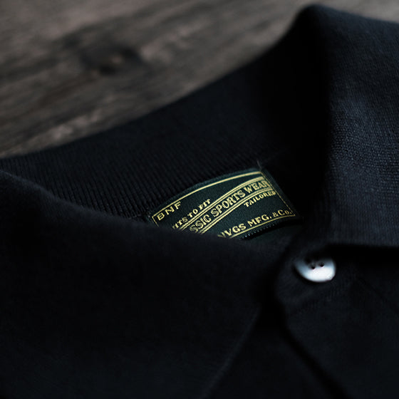 Classic British Retro Pure Black Turn-down Collar Polo Shirt High-woven Long-staple Cotton