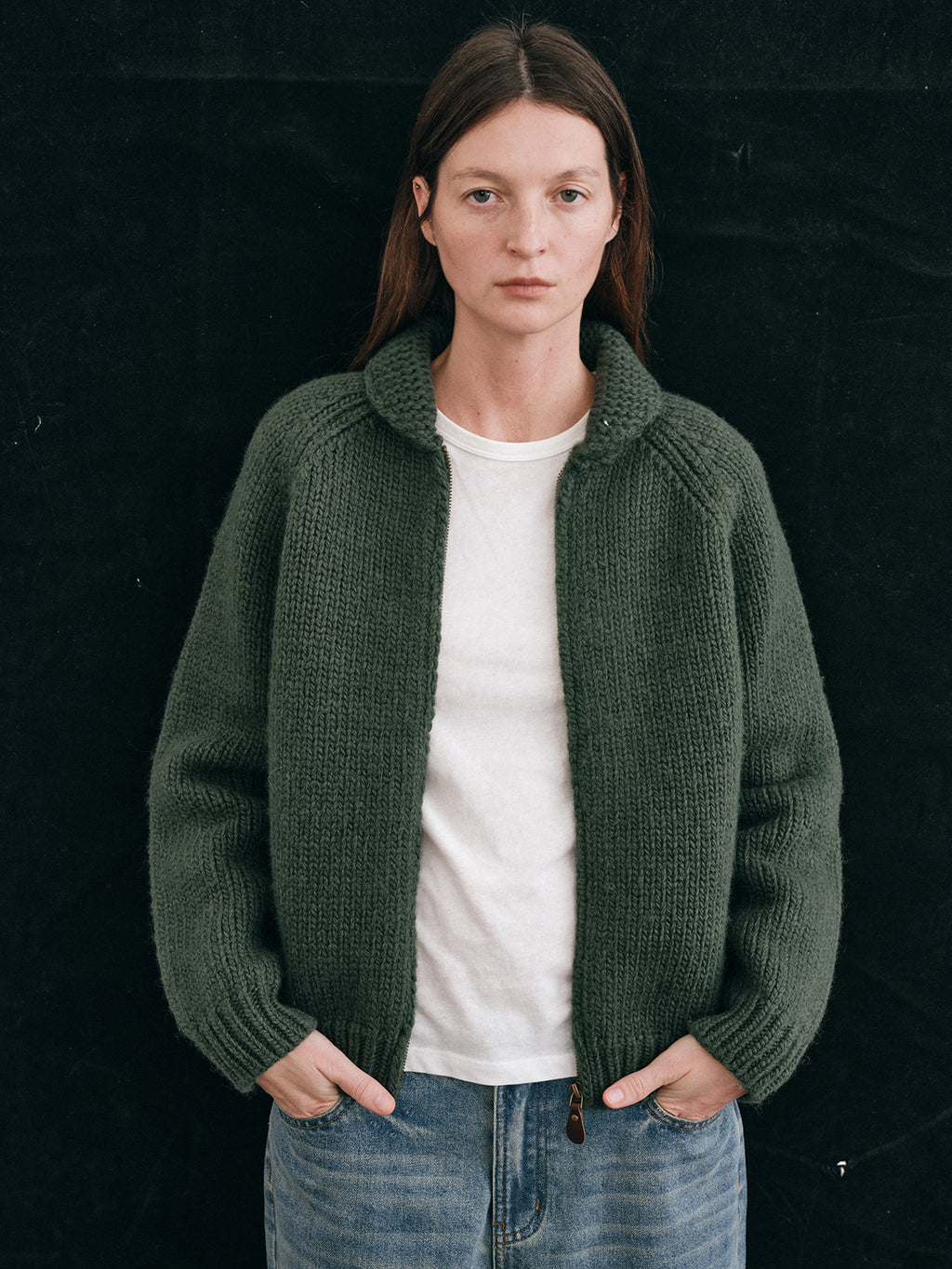 Shyshy Hand-Playing Knitting Needle-Sense Loom Retro Peter Pan Collar Four-Color 100% Wool Thick Stick Sweater Cardigan