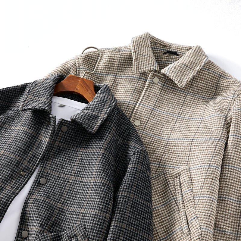 Heavyweight 53% Sheep Wool Houndstooth Lapel Coat – Korean-Style Casual Winter Staple