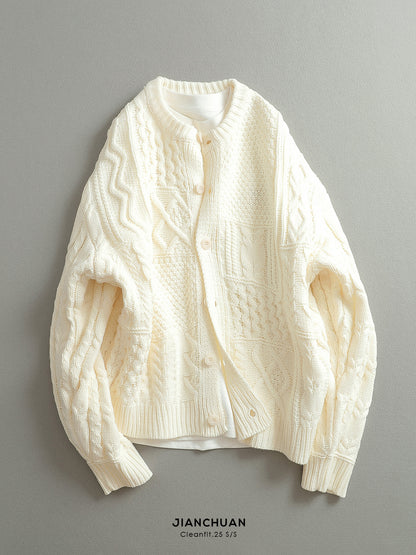 Men's Jianchuan Japanese Retro Cable Knit Cardigan - Autumn Winter Multi-Button Loose Sweater