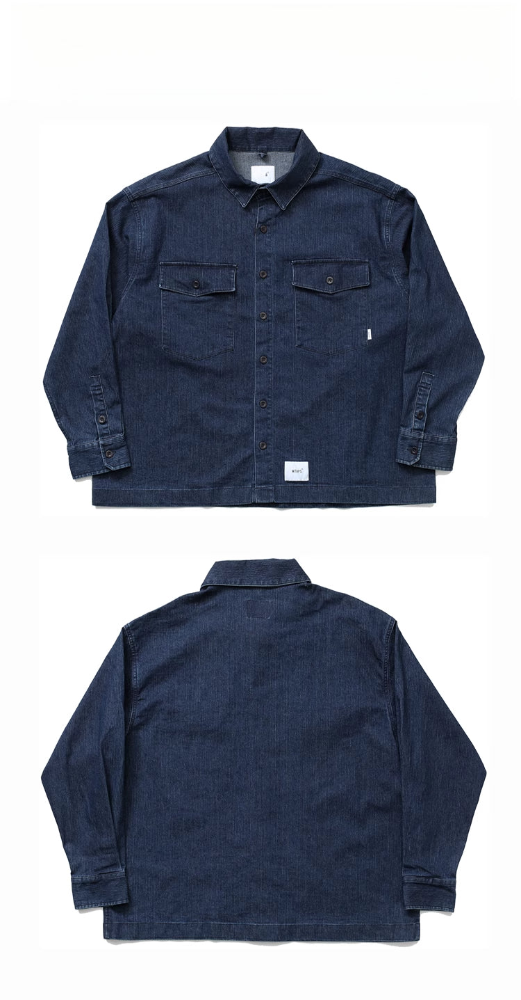 Japanese Style Retro Casual Loose Denim Shirt Unisex Solid Color Jacket