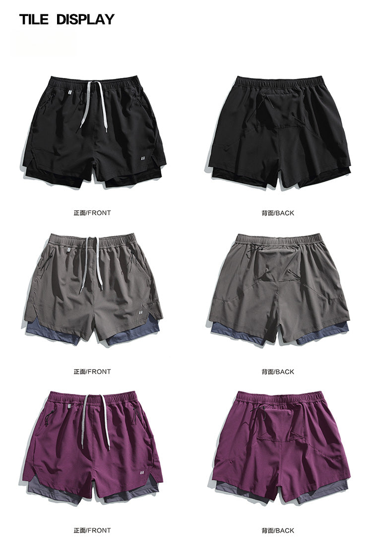 Summer Outdoor Fake Two-Piece Double-Layer Running Sports Shorts for Men Anti-Exposure Quick-Dry Cycling Training Shorts