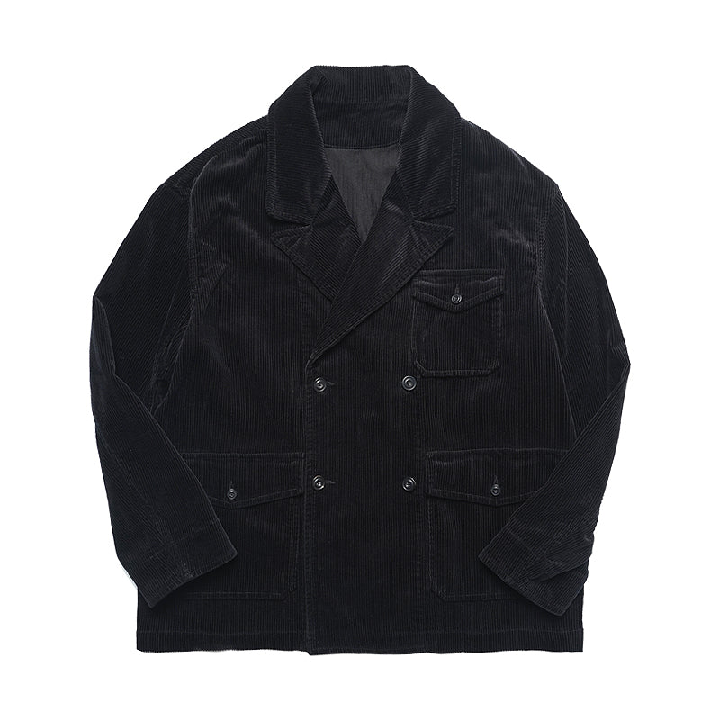 Retro Corduroy Double-Breasted Peak-Lapel Blazer – Loose 70s-Style Vintage Coat