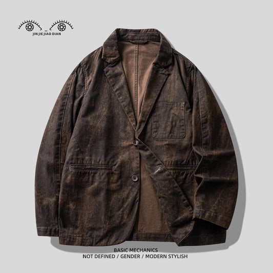 Gao Zhiya” Washed Notch-Lapel Blazer – Retro American Loose Fit Suit Jacket (Autumn 2025)