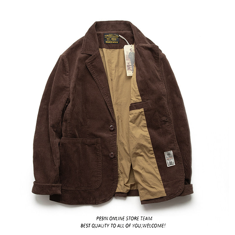American Retro Amekaji Corduroy Safari Blazer - Casual Suit Jacket (Men)