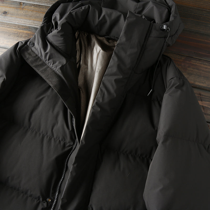 Men's Plus Size 800 Fill Power Mid-Length Down Jacket - Euro-American Style Hooded Thickened Cold-Resistant Warm Coat