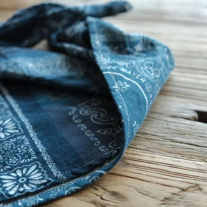 Cashew Flower Patchwork Baijia Cloth Printed Washed Blue Dyed Indigo Square Scarf Handkerchief Headscarf American Retro Motorcycle