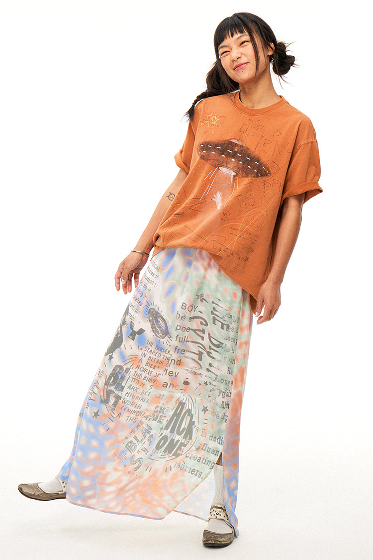 Alien Piggy 230g UFO Piggy Print Orange Short Sleeve T-Shirt