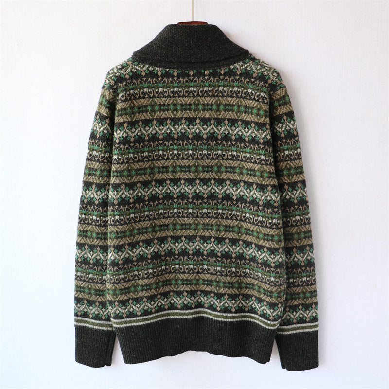 Heavyweight Color-Block Wool Cardigan Jacket – Retro Warm Knit (Unisex)