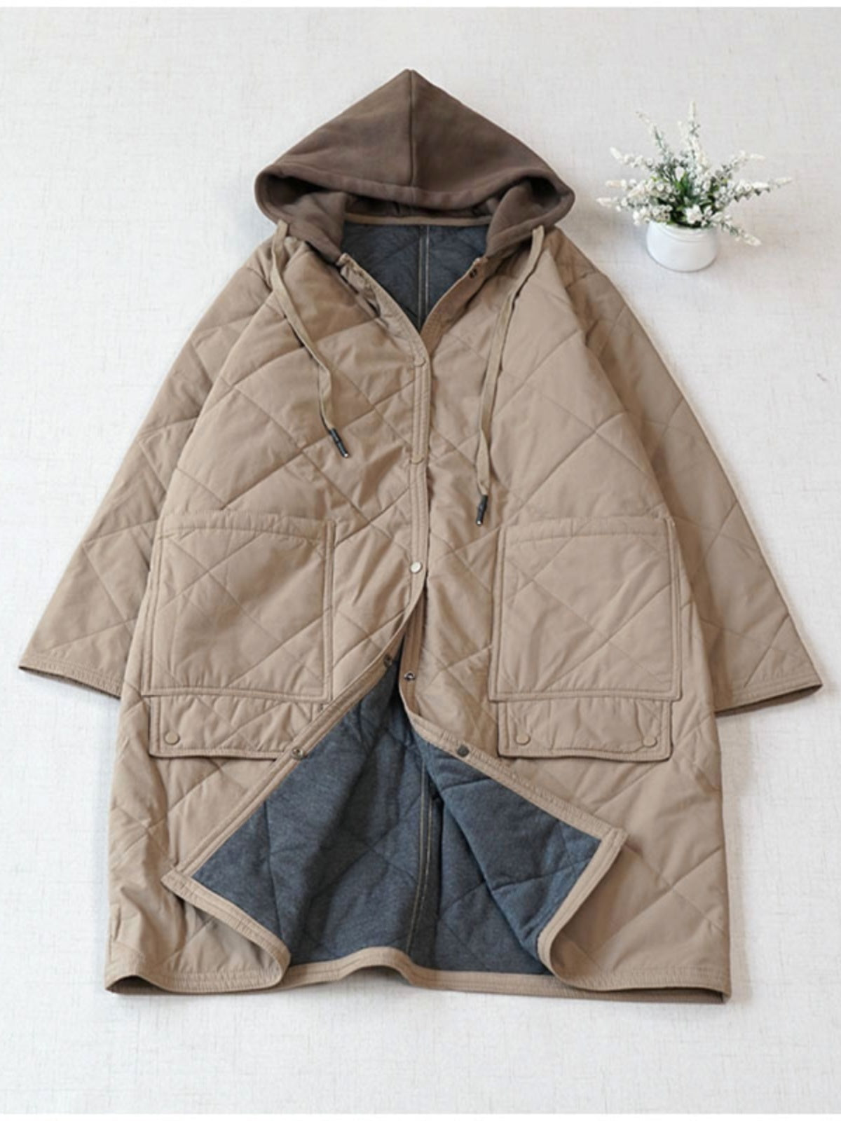 Warm Mid-Length Hooded Quilted Cotton Jacket – Loose, Retro Japanese Outerwear for Women