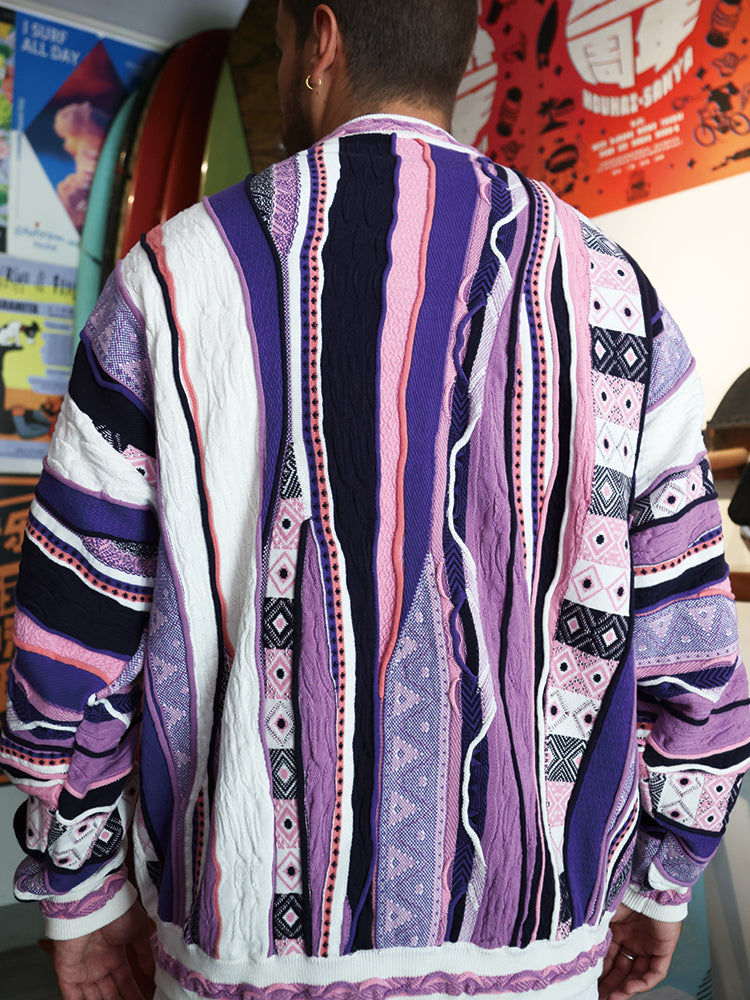 Medria Couple Retro Bitter Melon Stripe Sweater - Autumn Winter Purple Potion Pullover