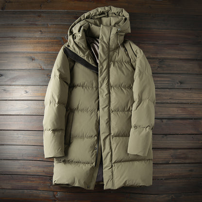 Men's Plus Size 800 Fill Power Mid-Length Down Jacket - Euro-American Style Hooded Thickened Cold-Resistant Warm Coat