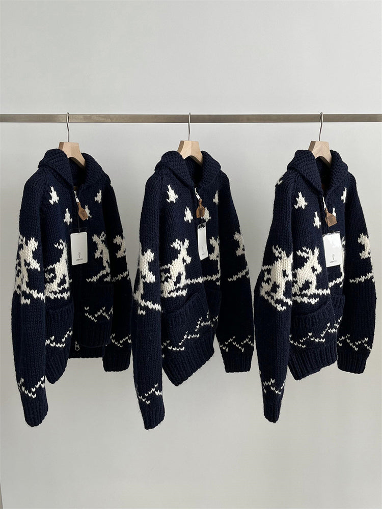 Handmade Wool Zipper Knit Sweater Coat