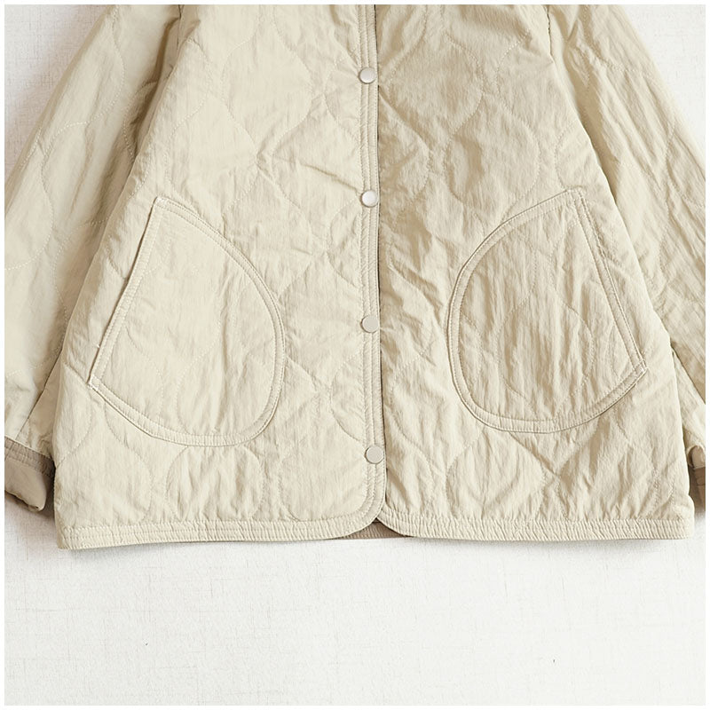 Reversible Quilted Cotton Jacket – Lightweight Loose Fit with Round Neck for Spring/Autumn
