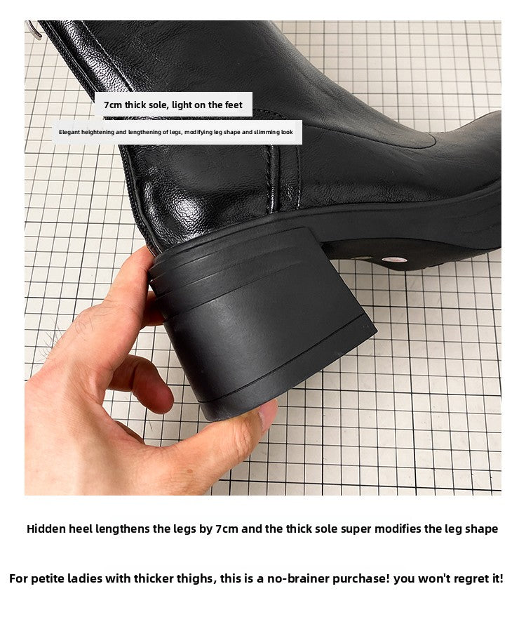 Women's Retro Genuine Leather Martin Boots - Brown Cowhide Thick-Soled Back-Zip Chunky Heel Boots