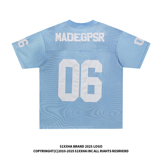 51 Hip-Hop American Retro Football Jersey V-Neck Sports Short Sleeve T-Shirt Unisex Satin Cool Loose Football Top