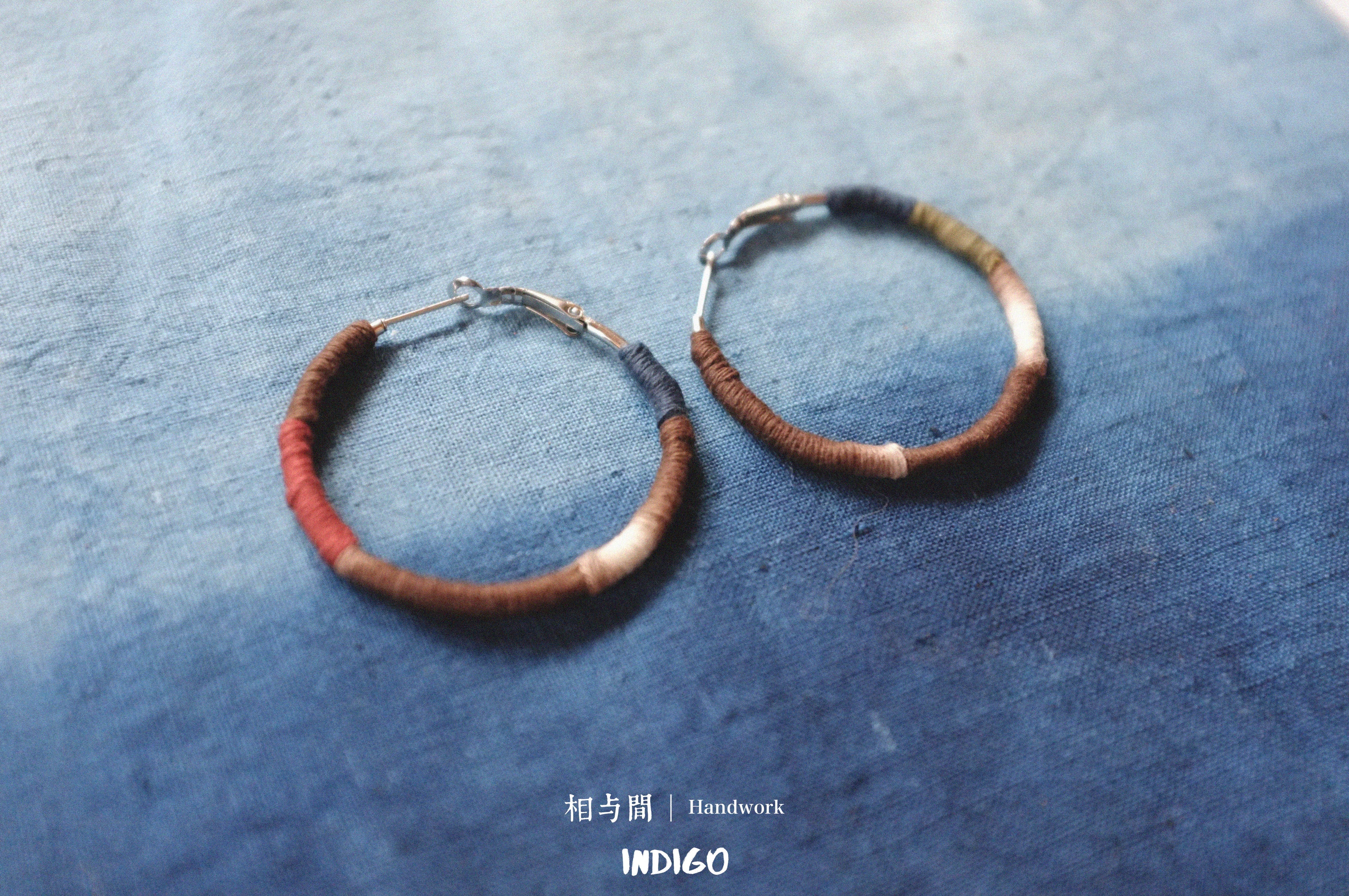 Original Earrings Persimmon Dyed Handmade Plant-Dyed Cotton Thread Niche Geometric Circle High-End Earrings