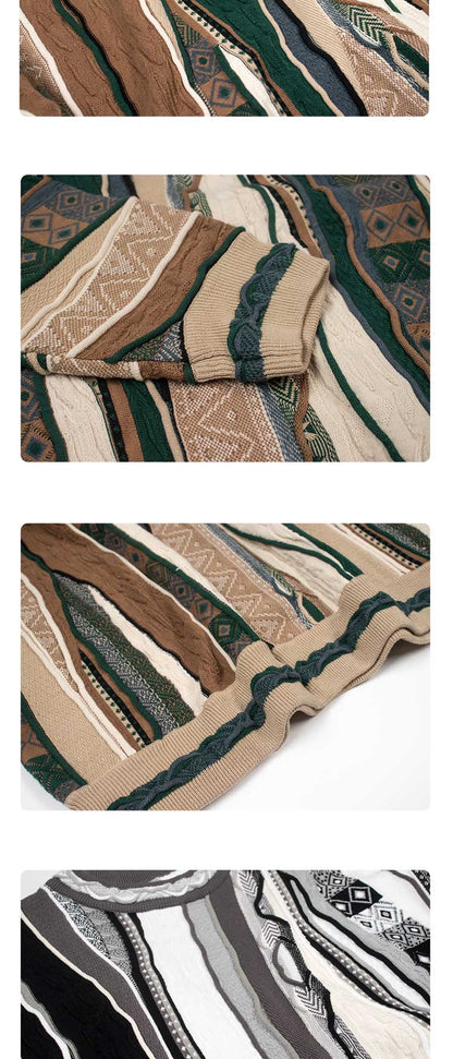 Medria New Year Limited Edition Sweater - Retro Bitter Melon Stripe Multi-Color Pullover