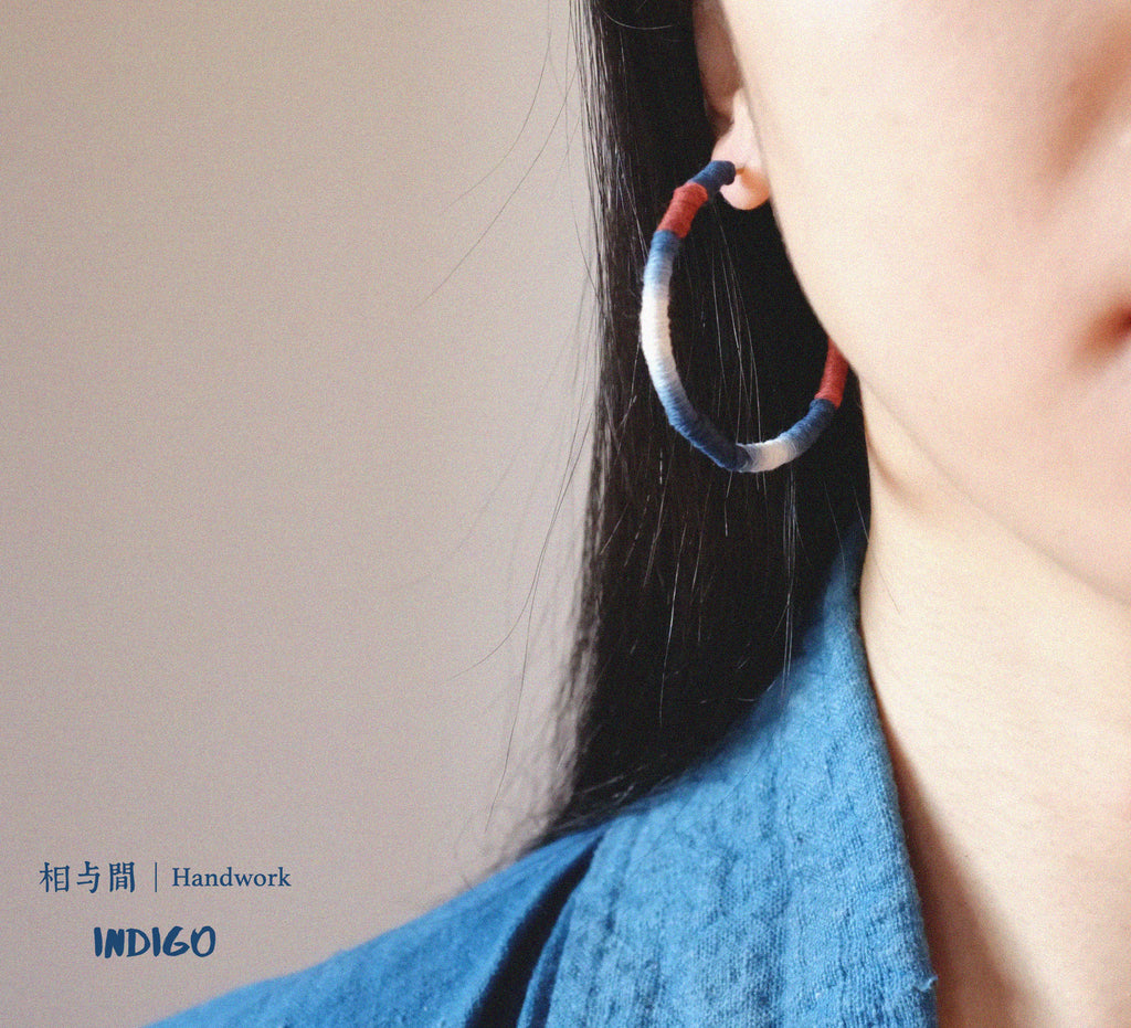 Original Earrings Handmade Blue Dyed Plant-Dyed Cotton Thread Niche Geometric Circle High-End Earrings