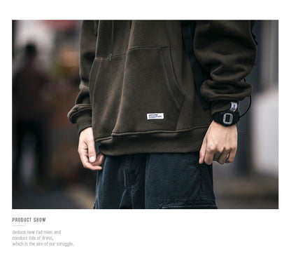 Unisex Vintage Fleece Hoodie - Hong Kong Style Thickened Loose Couple Sweatshirt