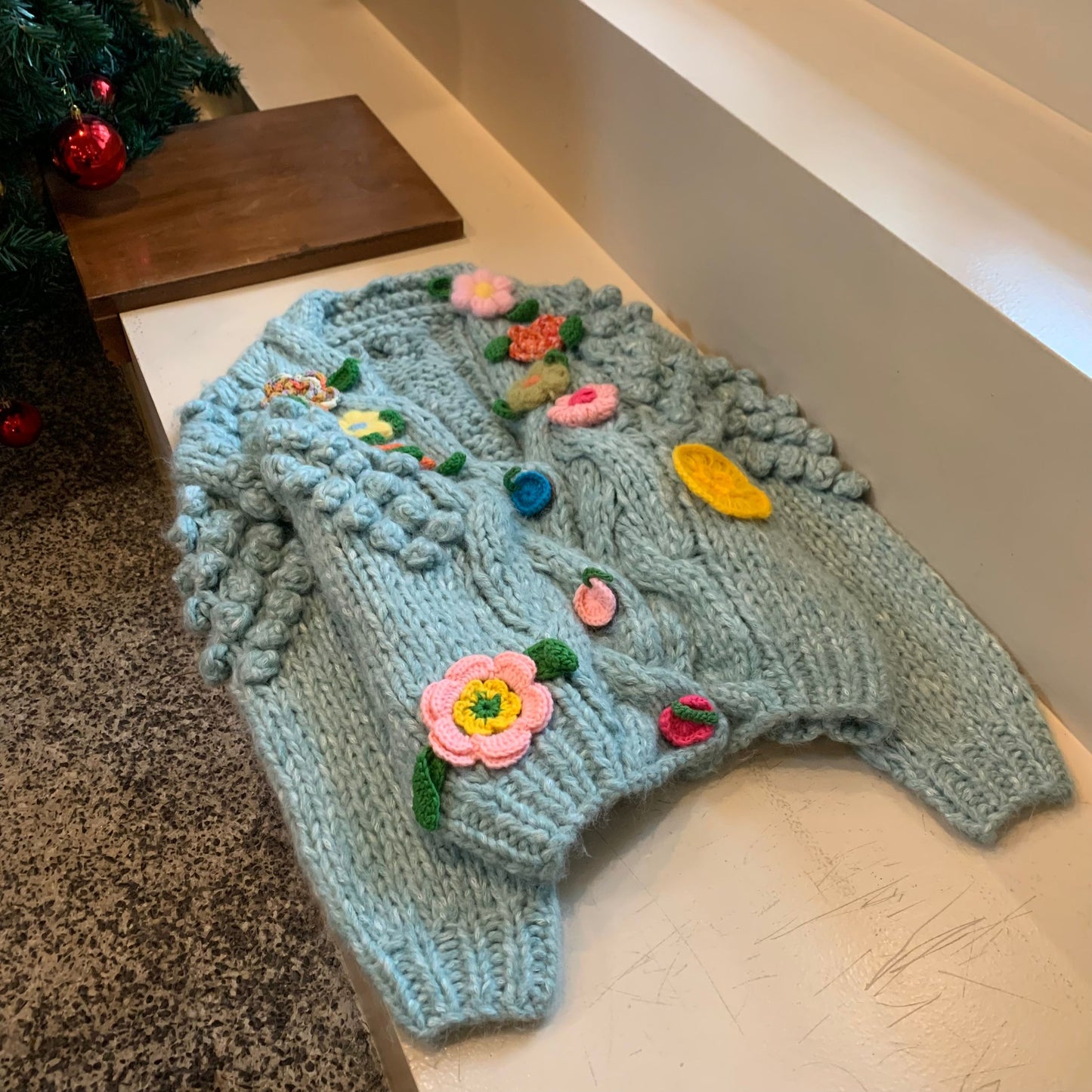 Women's 2024 Autumn Winter Thick Knitted Cardigan - Handmade 3D Crochet Flower Loose Sweater Coat