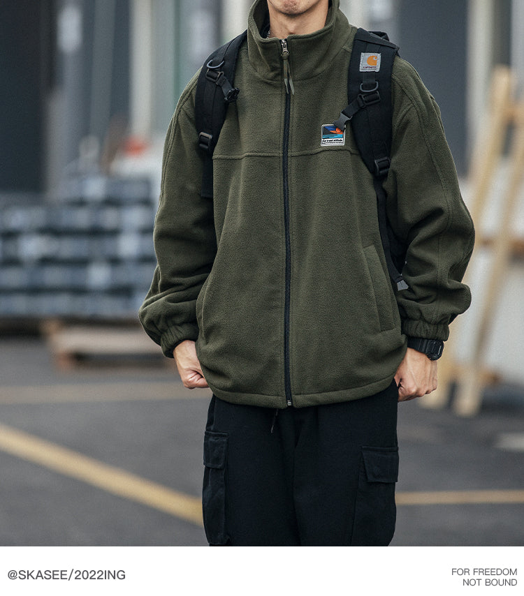 25 Winter Fleece Cardigan Cotton Jacket Men's Trendy Loose Couple Sweatshirt Men's BF Style Stand Collar Casual Top Coat