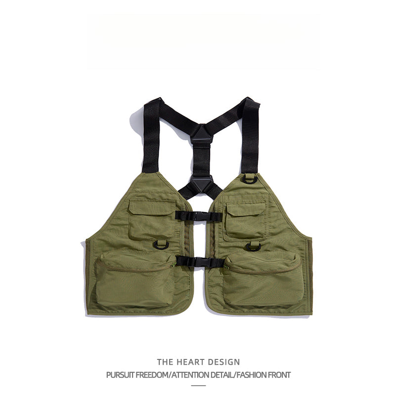 Men's Mountain-Style Outdoor Workwear Vest – High Street Casual Multi-Pocket Vest Jacket for Autumn & Winter