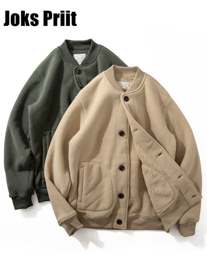 Joks Priit Fleece-Lined Baseball Jacket - Japanese Style Lamb Wool Coat (Men)