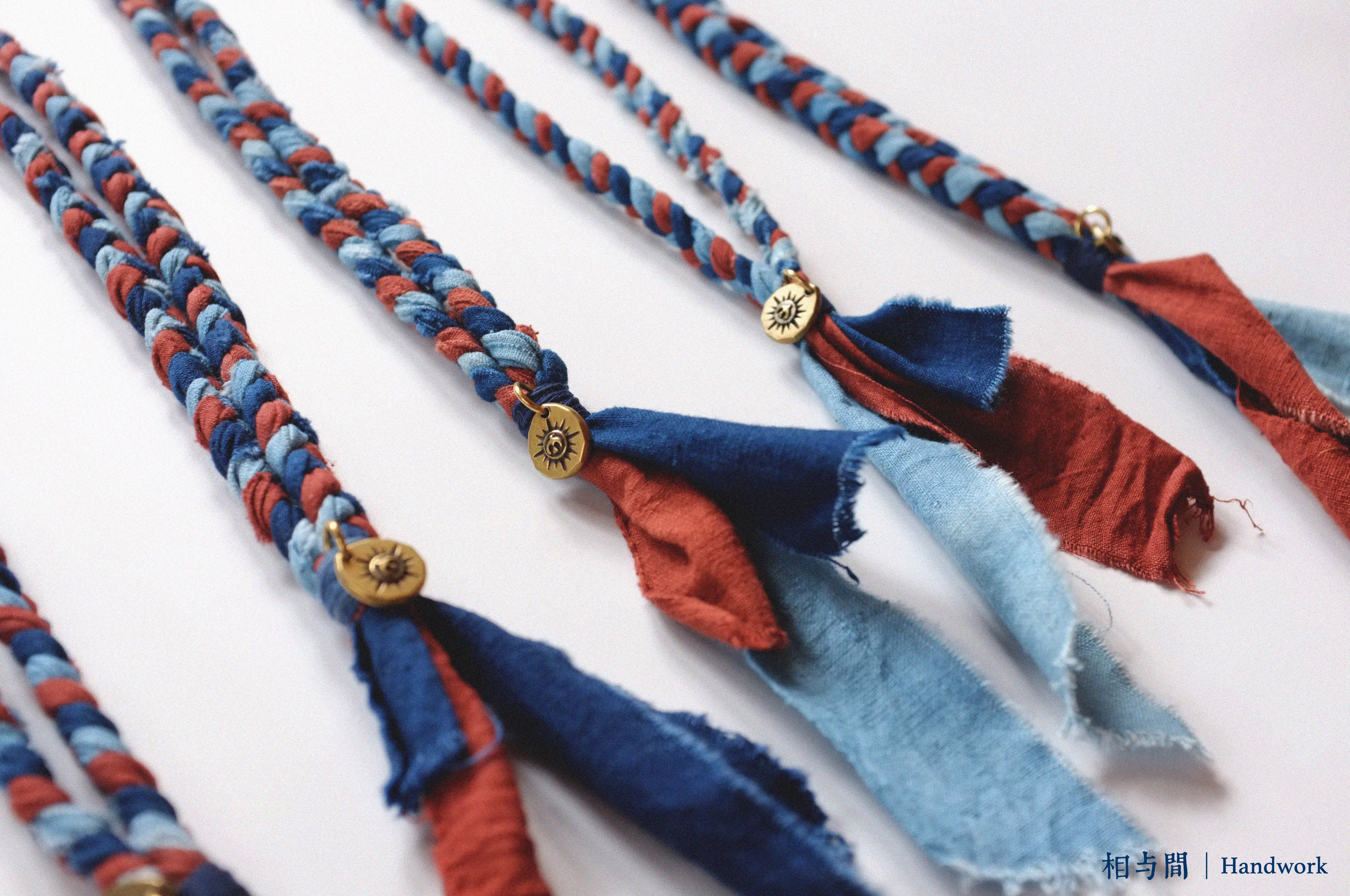 Blue Dyed Sandalwood Red Plant Dye Ancient Cloth Necklace Handmade Braided Rope Amekaji Retro Woven Hanging Rope