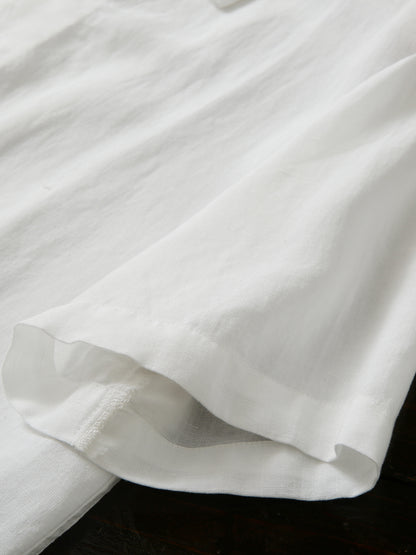 Cool Antibacterial Linen/Lyocell Men's Summer Turn-down Collar Loose Casual Short Sleeve Shirt Top